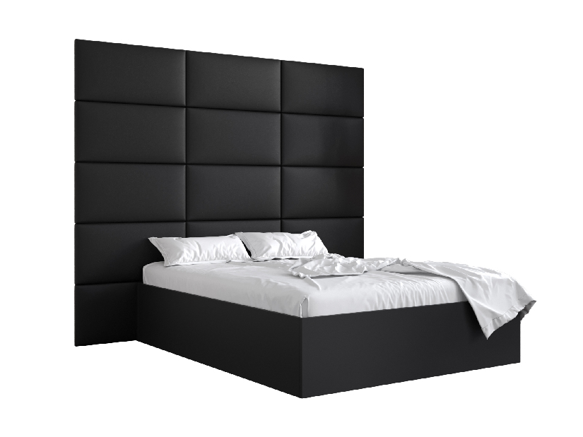 Manželská postel s čalouněným čelem 160 cm Brittany 1 (černá matná + černá) (s roštem)