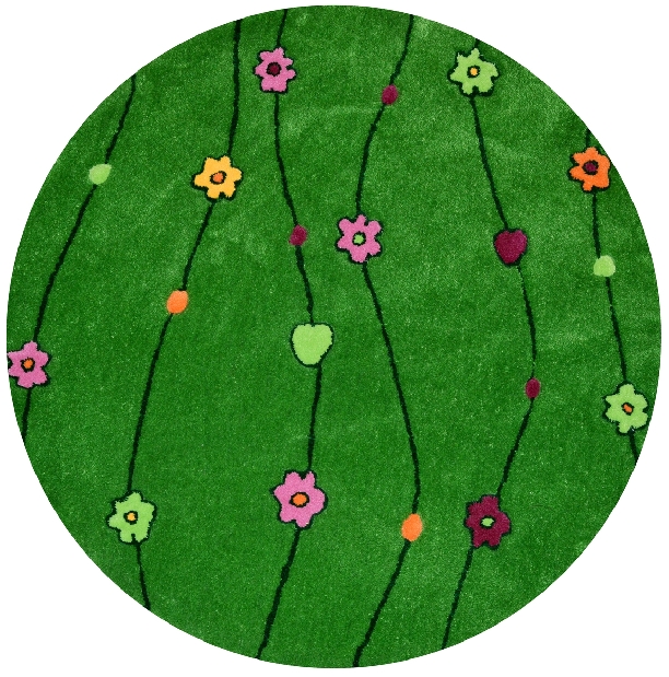 Ručně všívaný koberec (tuftovaný) Bakero Kids Flowers Green Round