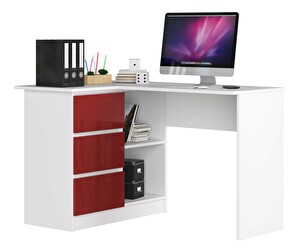 Rohový PC stolek Bodhi (bílá + červený lesk) (L)