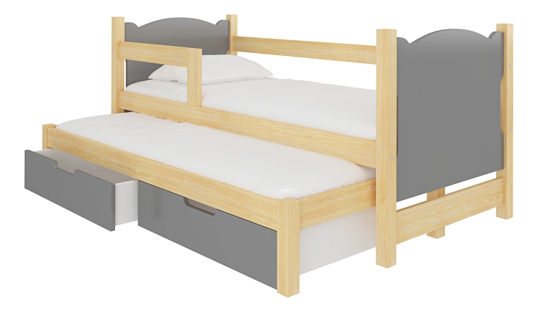 Rozkládací dětská postel 180x75 cm Chloe (s roštem a matrací) (borovice + šedá)
