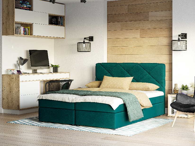 Kontinentální postel 160x200 cm Karum (tmavě zelená) (s roštem a matrací)