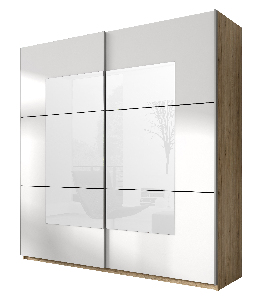 Šatní skříň Benson Typ 57 (san remo světlý + bílá + zrcadlo)