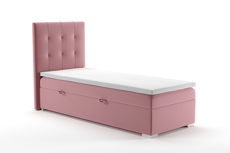 Jednolůžková postel Boxspring 90 cm Denny (s úložným prostorem) (růžová)