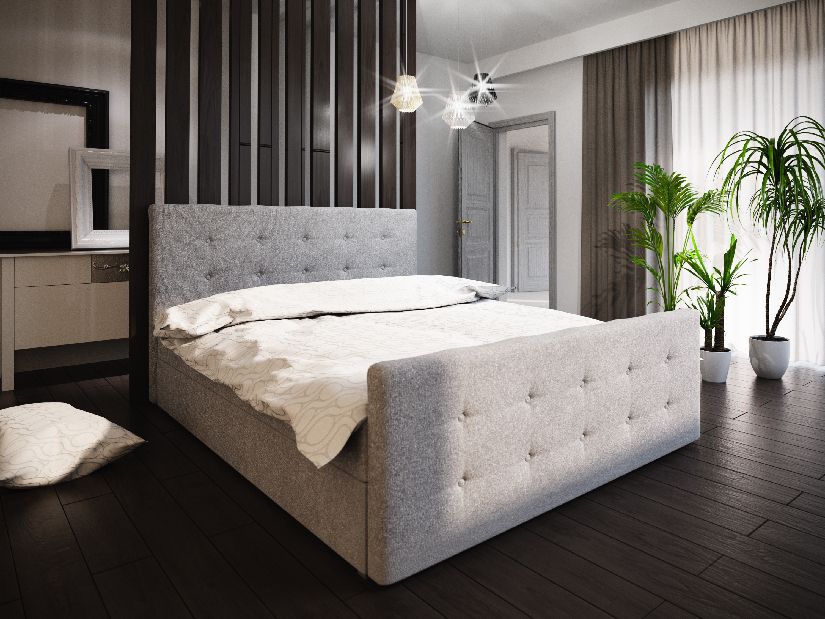 Manželská postel Boxspring 200 cm Milagros Comfort 1 (šedá) (s matrací a úložným prostorem)