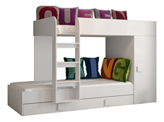 Dětská kombinovaná postel 90 cm Toreno 2 (bílá + bílý lesk + bílá lesklá madla)