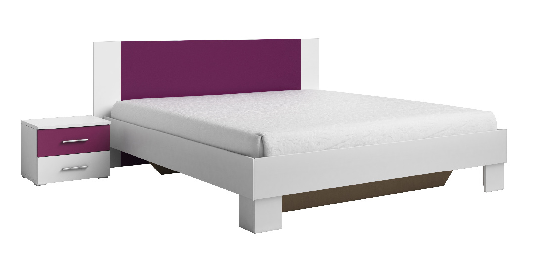 Manželská postel 180 cm Verwood Typ 52 (bílá + fialová) (s noč. stolky)