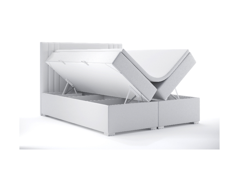 Manželská postel Boxspring 160 cm Morcano (bílá ekokůže) (s úložným prostorem)