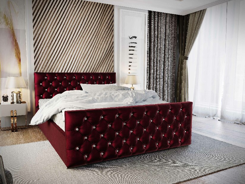 Manželská postel 140 cm Quintin (bordó) (s roštem a úložným prostorem)