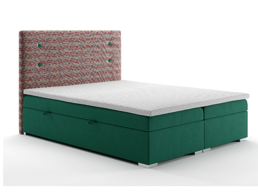 Kontinentální postel 180 cm Grini (smaragdová + vícebarevné) (s úložným prostorem)