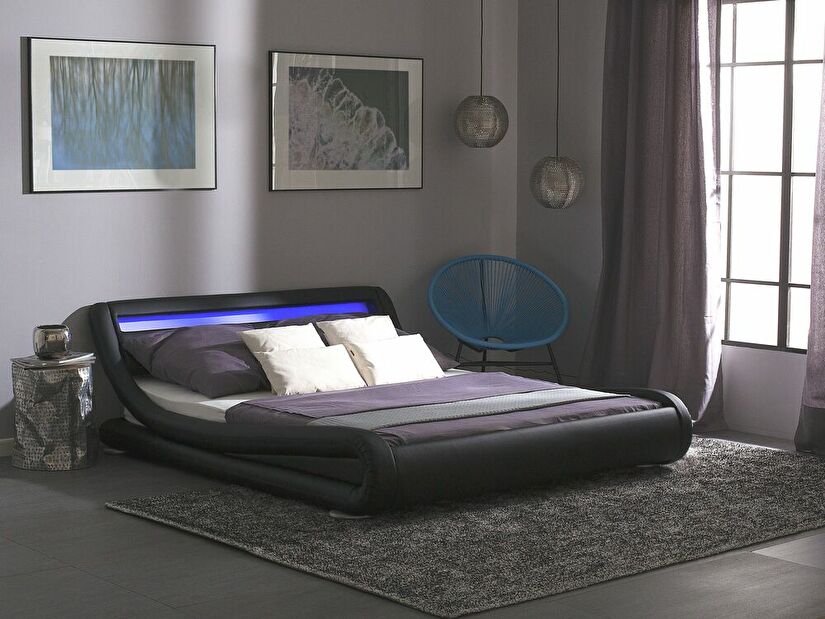 Manželská postel 140 cm AVENUE (s roštem a LED osvětlením) (černá) *výprodej