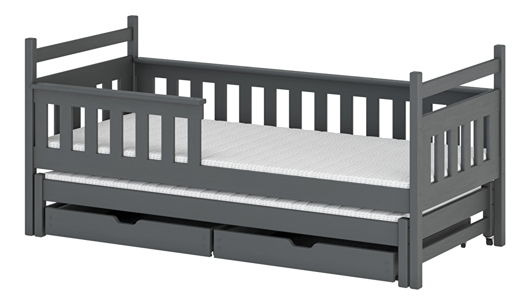 Dětská postel 90 cm DORIA (s roštem a úl. prostorem) (grafit)