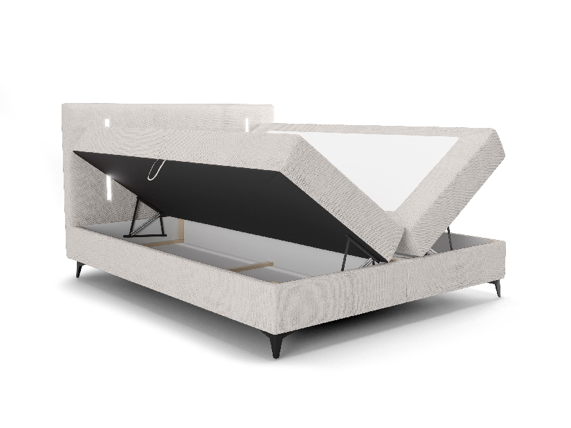 Manželská postel 160 cm Ortega Bonell (světle šedá) (s roštem, s úl. prostorem) (s LED osvětlením)