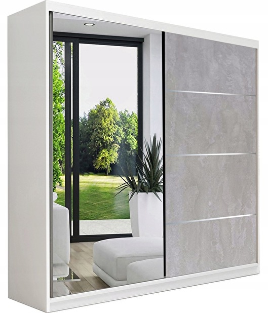 Šatní skříň Beyla 03 (bílá + beton + zrcadlo) *výprodej