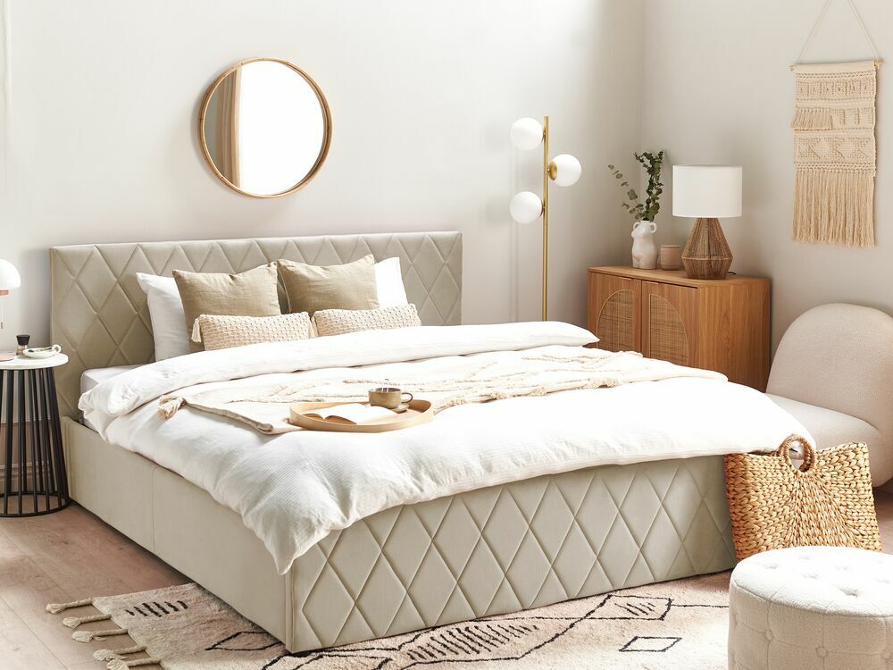 Manželská postel 180 cm Rhett (béžová) (s roštem a úložným prostorem)