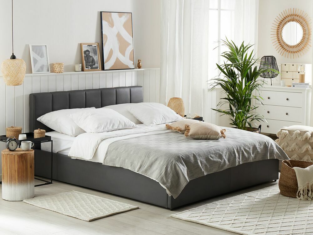 Manželská postel 140 cm DARGAN (šedá) (umělá kůže) (s roštem a úl. prostorem)
