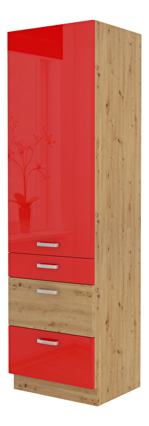 Potravinová kuchyňská skříňka Arryn 60 DKS-210 3S 1F (dub artisan + lesk červený)