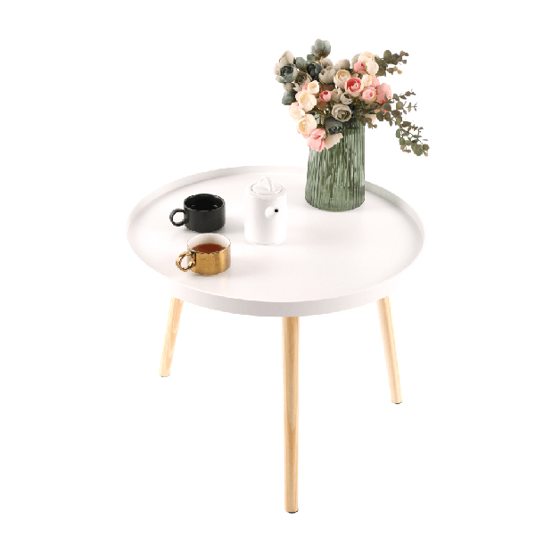 Příruční stolek Sansay (bílá + přírodní)
