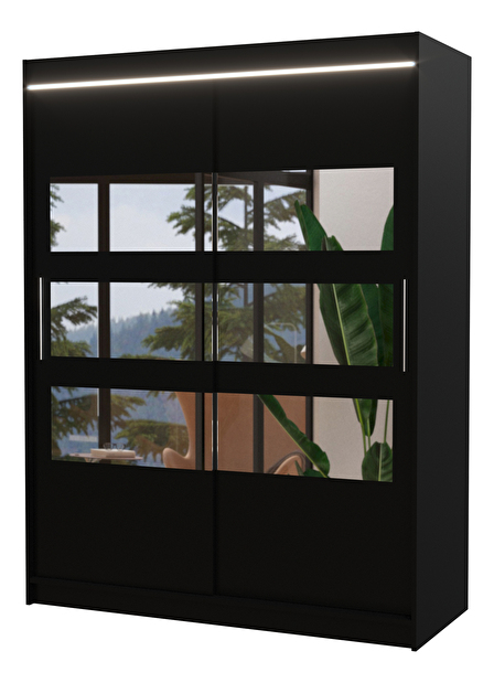 Šatní skříň Fioren (černá) (s led osvětlením) (se zrcadlem)
