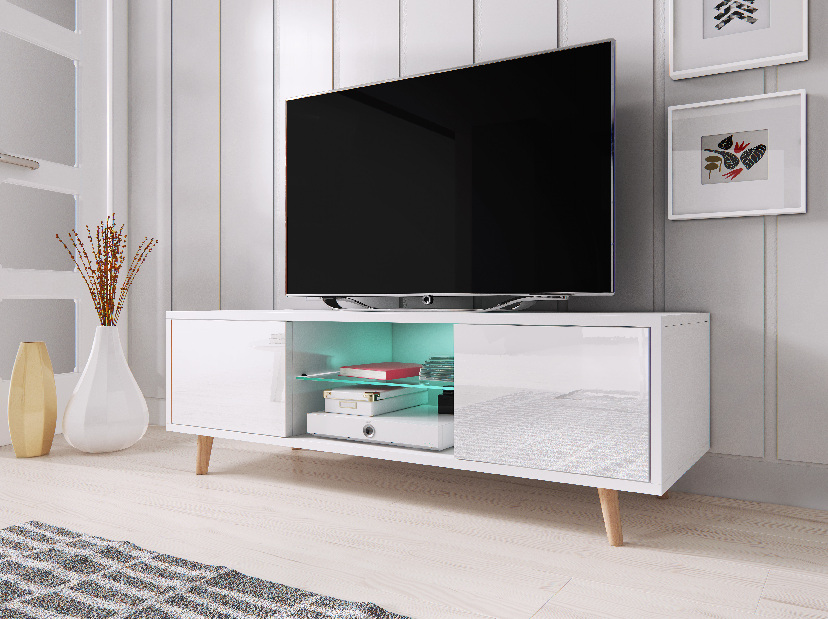 TV stolek/skříňka Sweden 1 (bílý lesk + bílá matná)