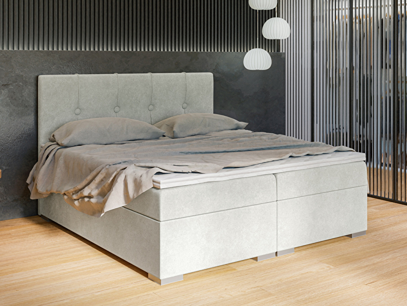 Kontinentální postel 160 cm Luffy (světle šedá) (s matrací a úl. prostorem)