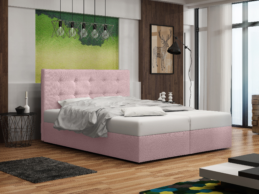 Manželská postel Boxspring 160 cm Duel 1 Comfort (růžová) (s matrací a úložným prostorem)