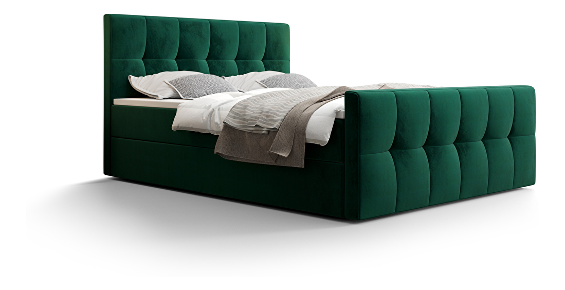 Manželská posteľ Boxspring 140 cm Macheta (olivová) (s matracom a úložným priestorom)