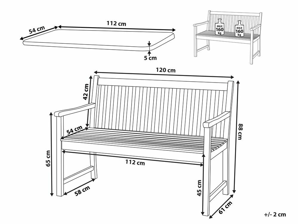 Zahradní lavice 120 cm VESTFOLD (dřevo) (modrý podsedák)