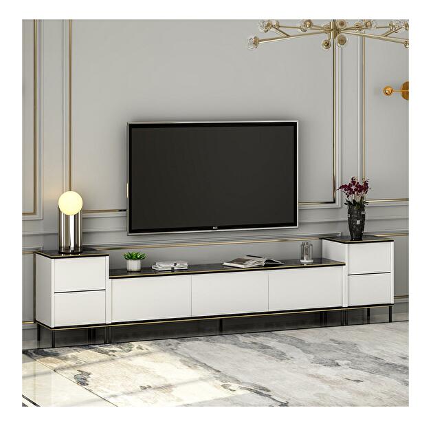 TV stolek/skříňka Iris (bílá + černá + zlatá)
