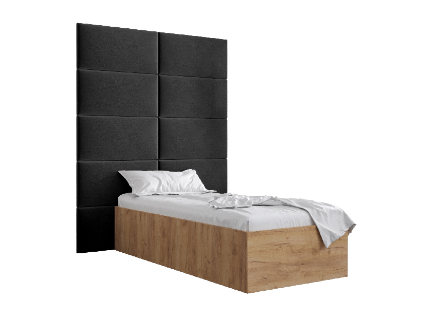Jednolůžková postel s čalouněným čelem 90 cm Brittany 1 (dub craft zlatý + černá) (s roštem)