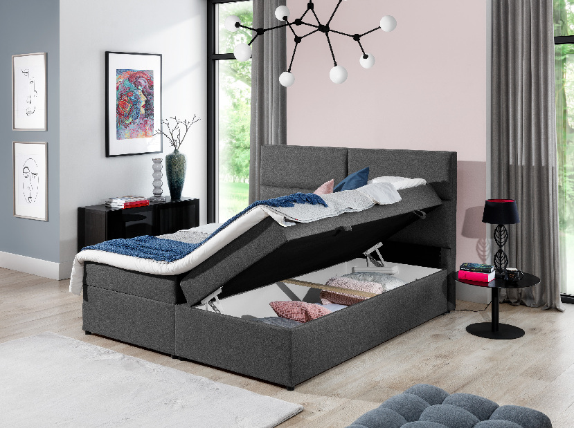 Manželská postel Boxspring 180 cm Amebra (šedá) (s matracemi a úl. prostorem)