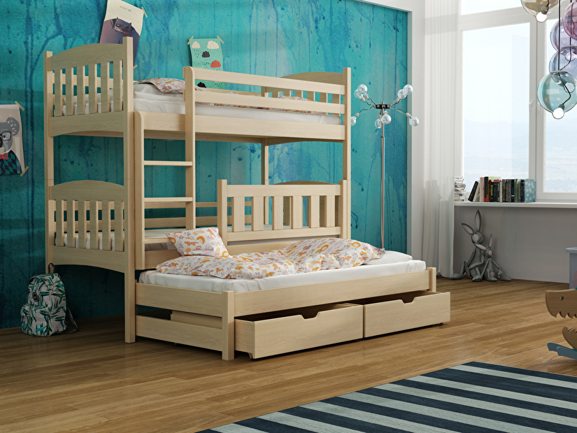 Dětská postel 90 cm ANJA (s roštem a úl. prostorem) (borovice)