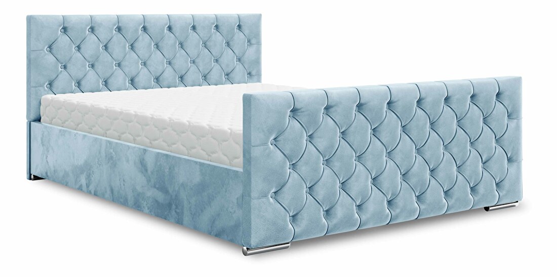Manželská postel 140 cm Velva (modrá) (s roštem a úložným prostorem)