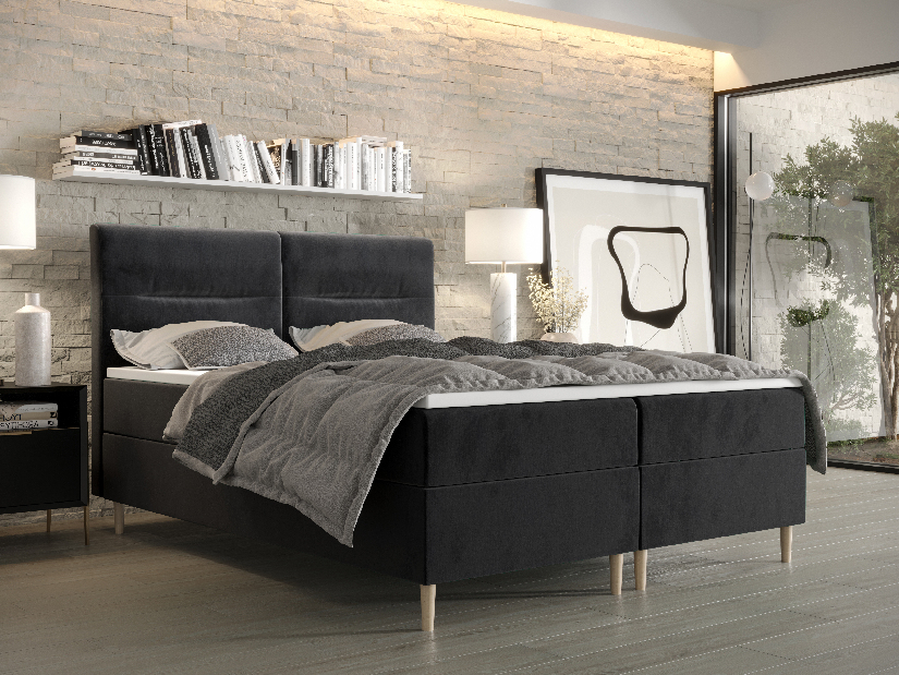 Manželská postel Boxspring 140 cm Saruta (černá) (s matrací a úložným prostorem)