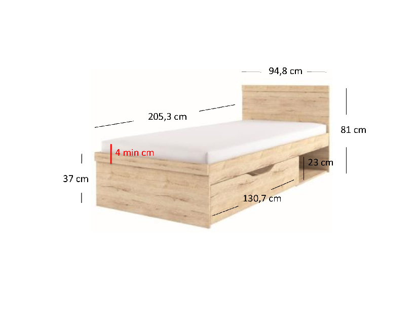 Jednolůžková postel 90 cm ORIT (dub san remo) (s roštem)
