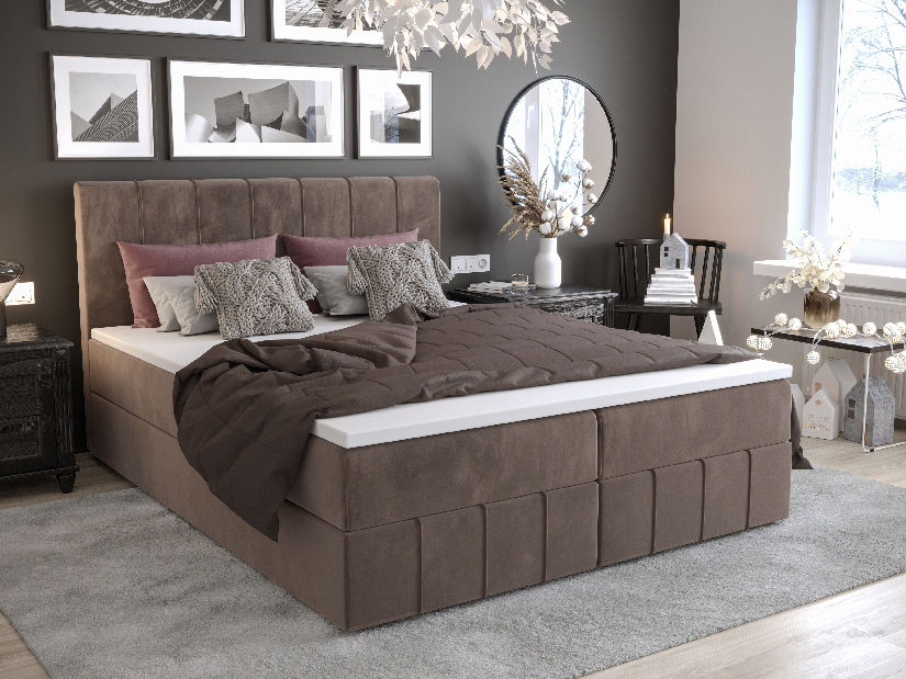 Manželská postel Boxspring 160 cm Barack (hnědá) (s matrací a úložným prostorem)