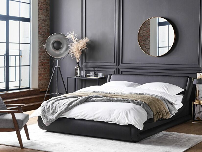 Manželská postel 180 cm AVENUE (s vodní matrací) (černá)