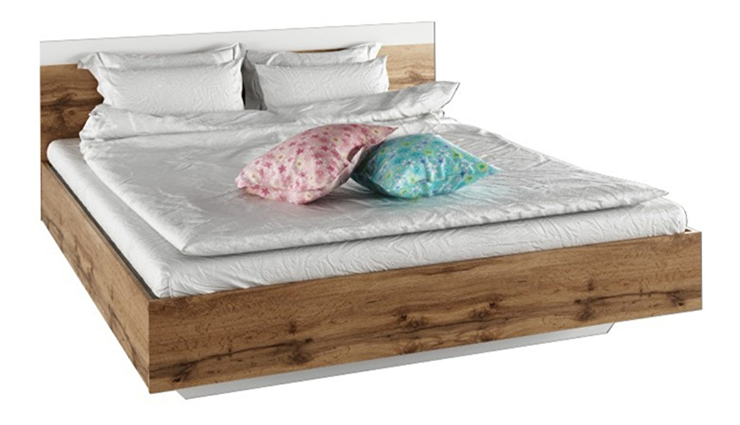 Manželská postel 180 cm Gaila (dub wotan + bílá) *výprodej