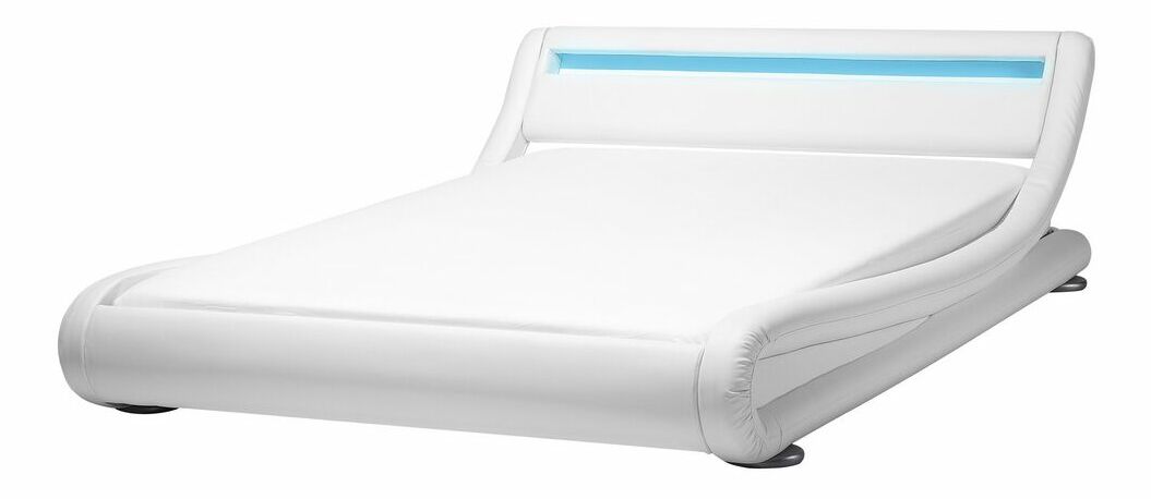 Manželská postel 160 cm AVENUE (s roštem a LED osvětlením) (bílá)