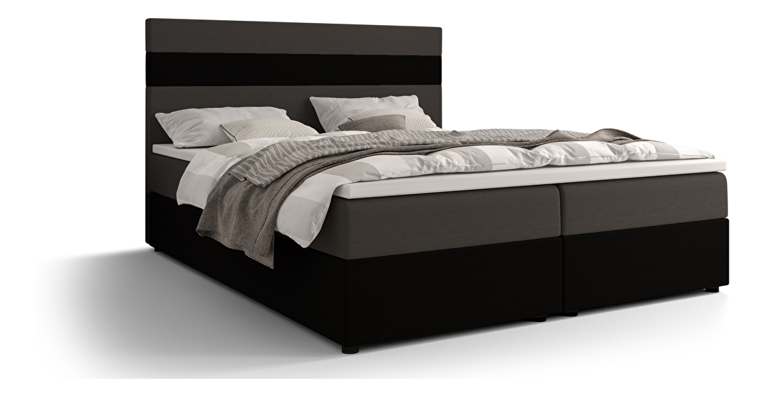 Manželská postel Boxspring 180 cm Locos Comfort (tmavě šedá + tmavě hnědá) (s matrací a úložným prostorem)