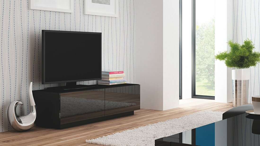 TV stolek/skříňka Livo RTV-160S (černá + lesk černý)