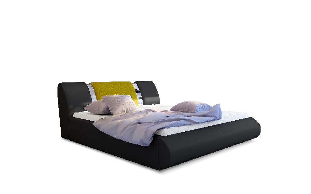Manželská postel 180 cm Fabio (černá + žlutá) (s roštem a úl. prostorem)