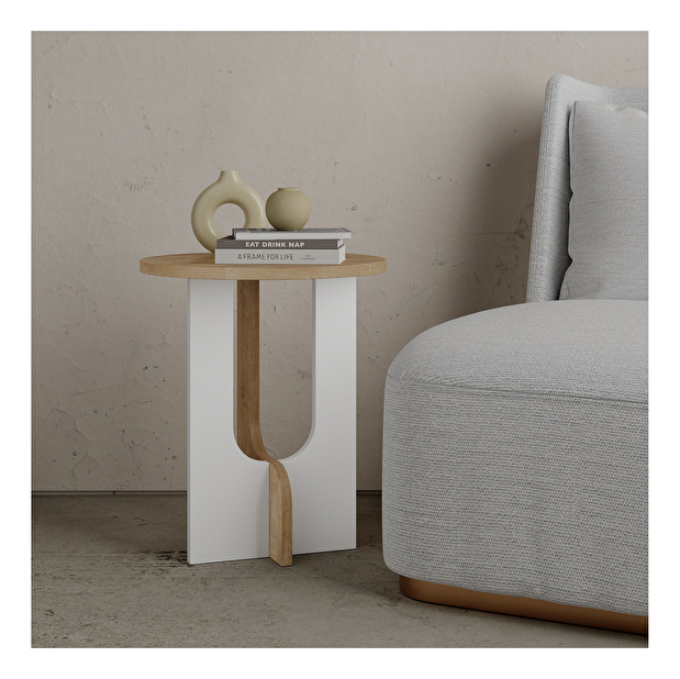 Příruční stolek Leilani (dub + bílá )