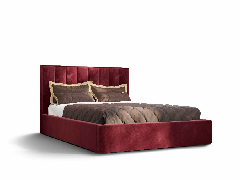 Manželská postel 140 cm Ocie (bordó) (s roštem a úložným prostorem)
