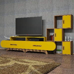 Obývací stěna Flaire (Ořech + Žlutá)
