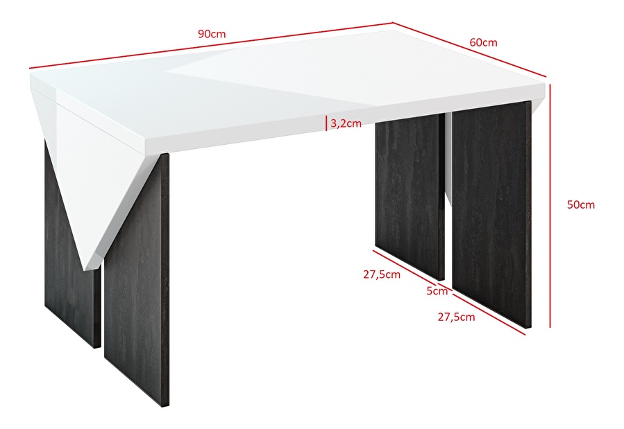 Konferenční stolek Tarni (světle šedá + lesk bílý)