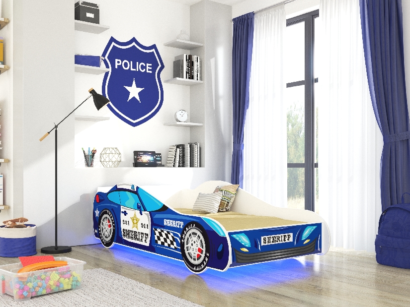 Dětská postel 140x70 cm Šerif (s roštem a matrací) (modrá)