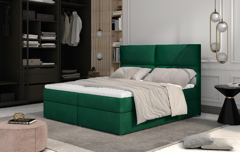 Kontinentální postel 165 cm Alyce (zelená) (s matracemi)