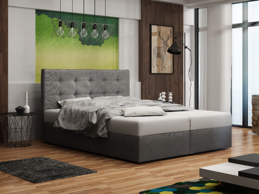 Manželská postel Boxspring 180 cm Duel 1 (šedá) (s matrací a úložným prostorem)