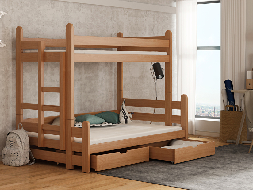 Dětská postel 90 cm BIVI (s roštem a úl. prostorem) (buk)