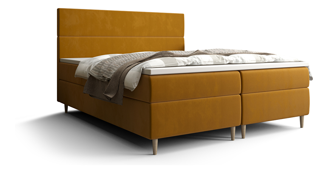 Manželská postel Boxspring 180 cm Flu (zlatá) (s matrací a úložným prostorem)